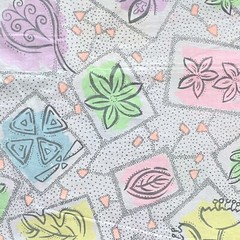 BTY 1980s Pop Art Floral Leaf Fabric Vintage Pastel Cotton