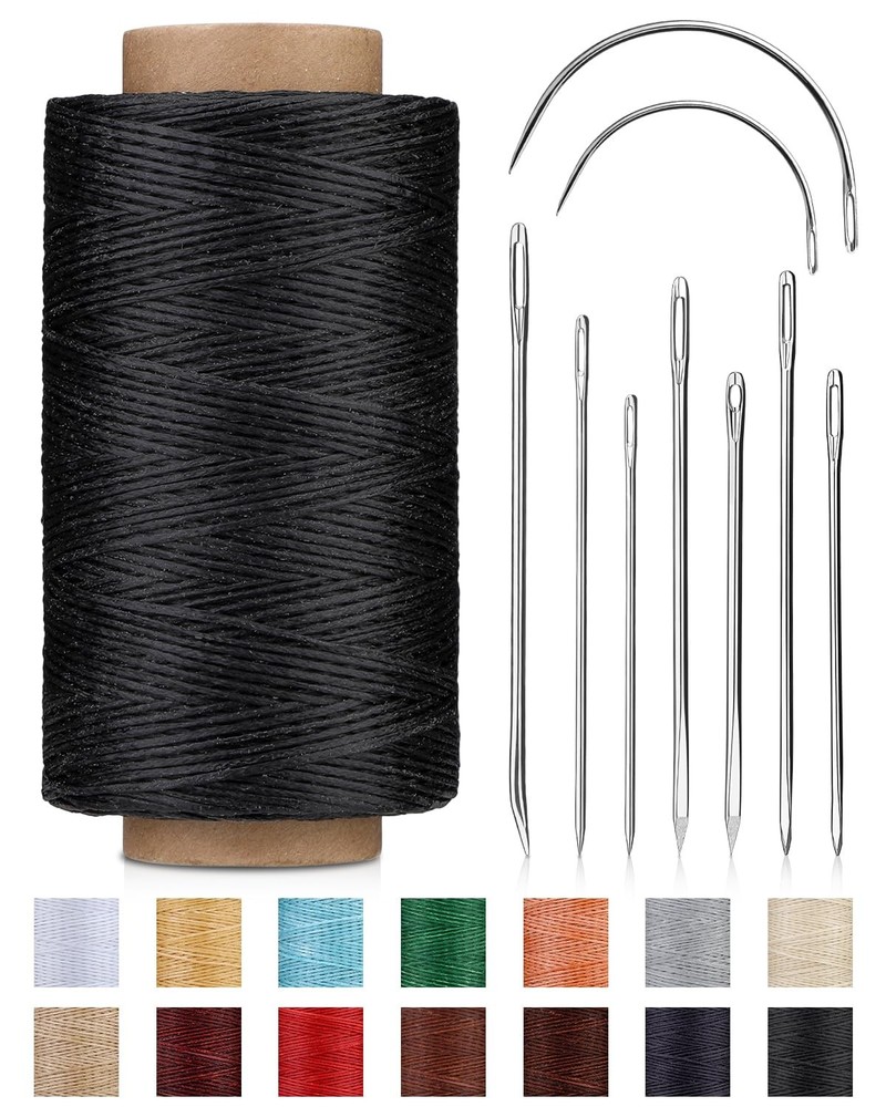 DIUDUS 218 Yards Waxed Thread, Leather Sewing Thread with Heavy Black