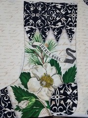 Joyeux Noel Red Poinsettia & White Magnolia Christmas Stockings Fabric Panel
