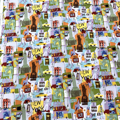 Green Blue Yellow Orange New York City Theme Cotton Fabric BTHY #56