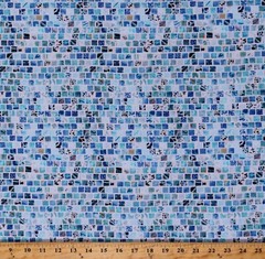 Cotton Mosaic Tiles Squares Mosaic Masterpiece Blue Fabric by Yard D757.29