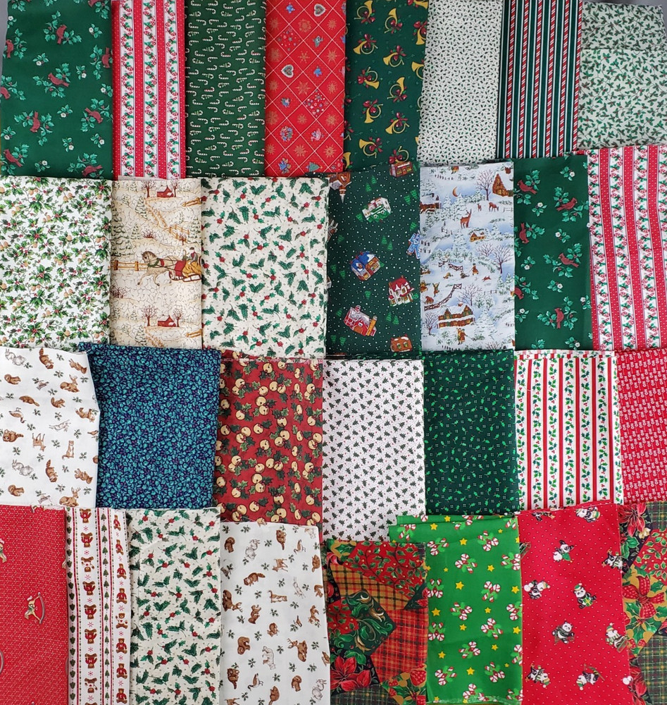 Christmas Fabric Scrap Lot 2 Pounds 6 Ounces Cranston Fabric Traditions Hoffman