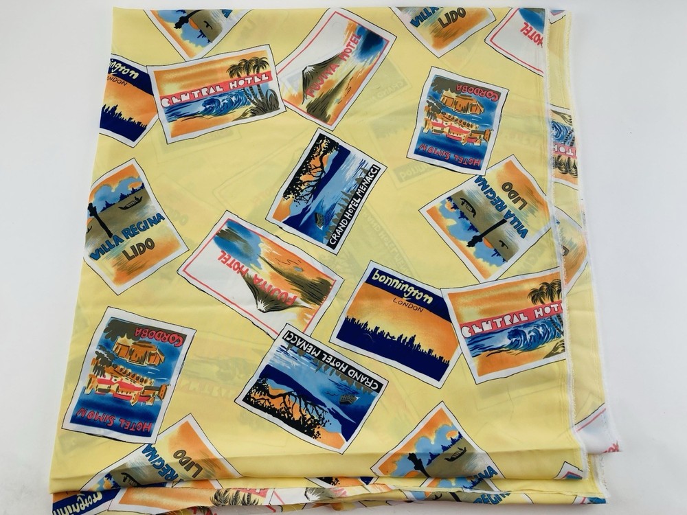 JoAnn Fabrics Yellow Hotels of the World Fabric 5 yards Beaches Italy Spain Japa