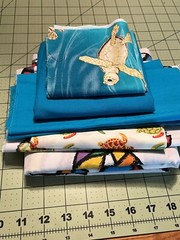 Sea Creatures Turtles Fish Aquatic Ocean Cotton Fabrics 3 Prints 1 Solid Aqua