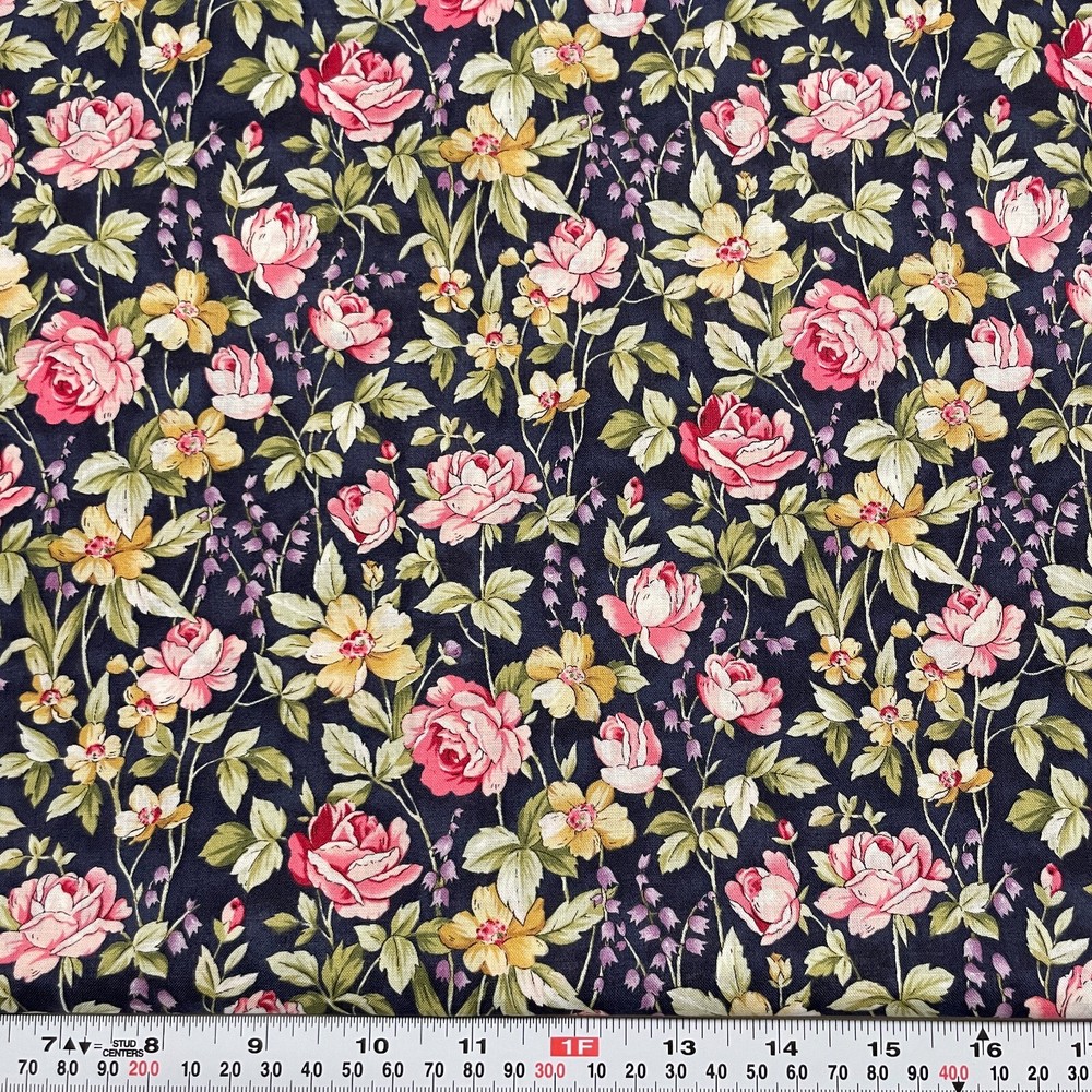 Les Jardins by Hoffman Florals on Blue Cotton Fabric by the HALF YARD 18″ x 44″