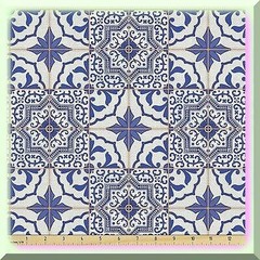 Vibrant Blue and Orange Moroccan Mosaic Fabric 2 Yards