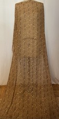 100% Silk Chiffon Honey Cocoa Brown Lurex Gold Accents Fabric By Yard 46″ Wide