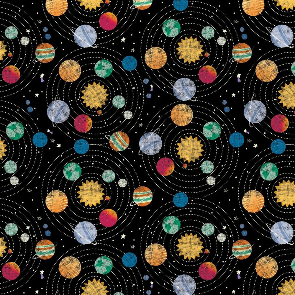 BLAST OFF Solar System Planets Children’s SPACE ORBIT quilt fabric BTHY MARS