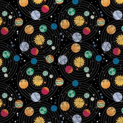 BLAST OFF Solar System Planets Children’s SPACE ORBIT quilt fabric BTHY MARS