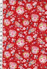 Japanese – Cosmo Floral Bouquets & Fans – AP45108-2C – Red – By the Half Yard