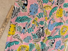 1-2/3 yard, 58″ wide, Jungle Animals on Pink background, WEILWOOD FABRICS