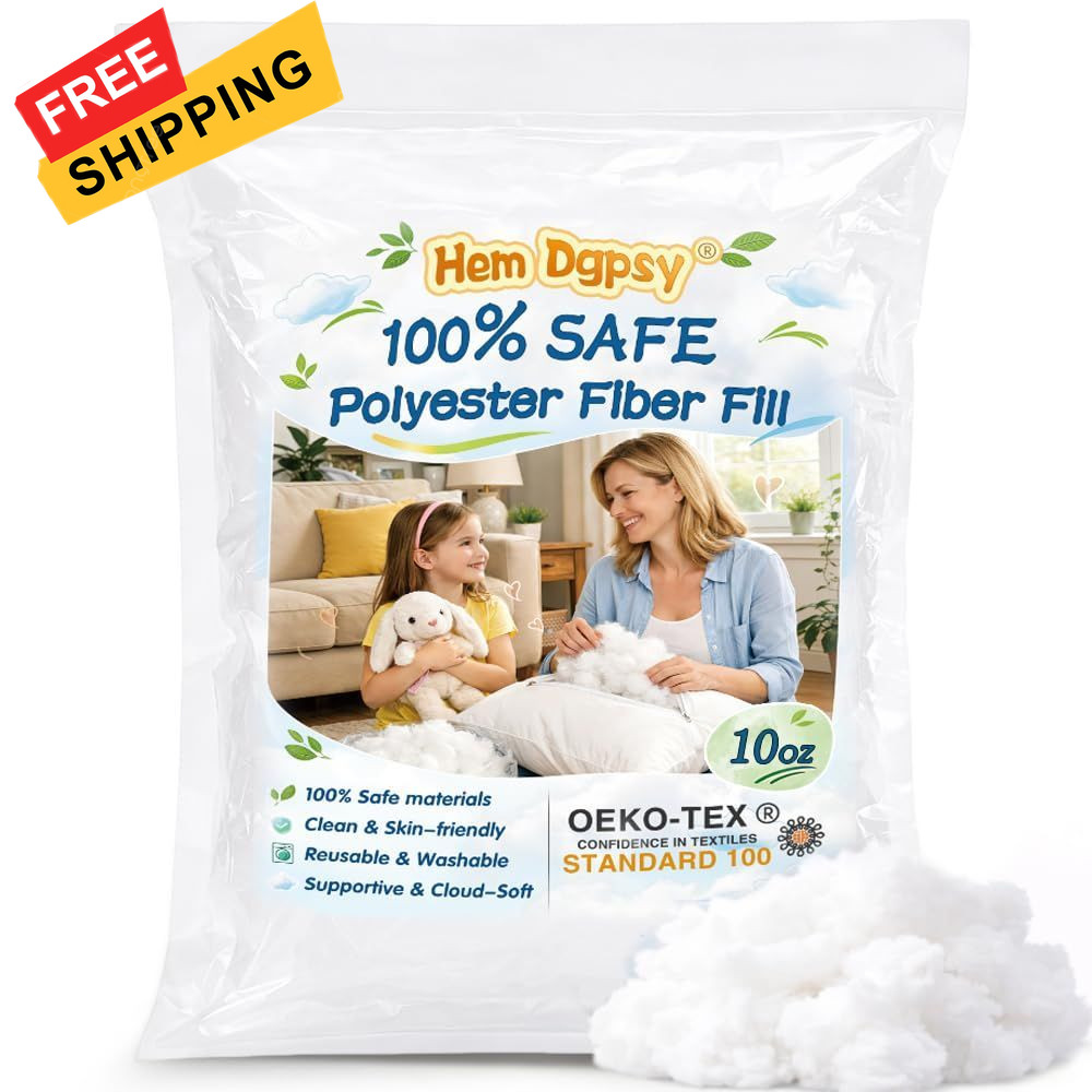 Hem Dgpsy Polyfill Stuffing Fiber Fill 10oz/283g, Safe Polyester 10oz, White