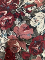 3/4 + Yards Rose Collage Fabric In Maroon/Mauve/Greys By Cranston 2 Pieces
