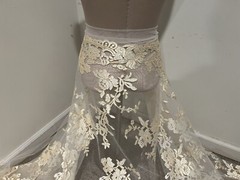 Ivory Gold Corded embroidery Bridal Lace Fabric 50” Width Sold By The Yard