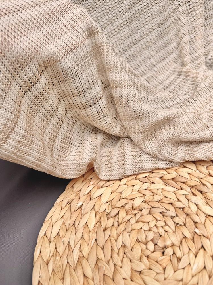Soft Knit Fabric with Gold Thread, Cotoon Cream and Beige Striped 50” Width