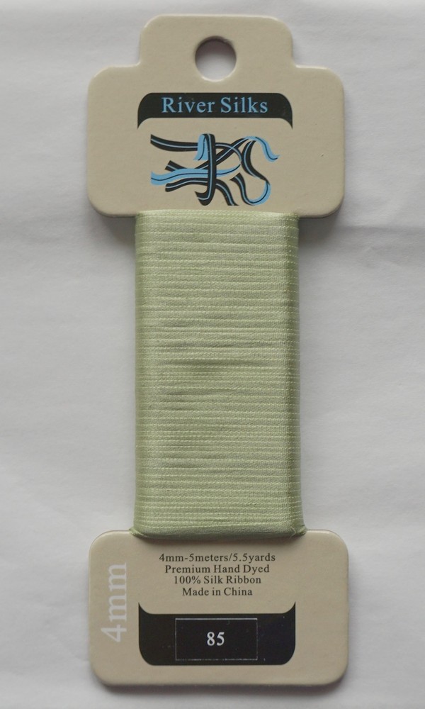 ~ River Silks SILK RIBBON 4mm. COLOR 85 Nile Green Hand Dyed 5.5 Y Wont run