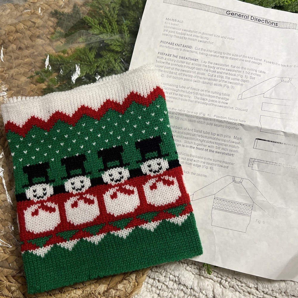 Vintage Snowman Christmas Knit Band for Sweatshirts Tops DIY Sewing Craft Insert