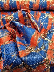 Damask Jacquard Brocade Royal Blue Red Gold Metallic Fabric Sold By The Yard