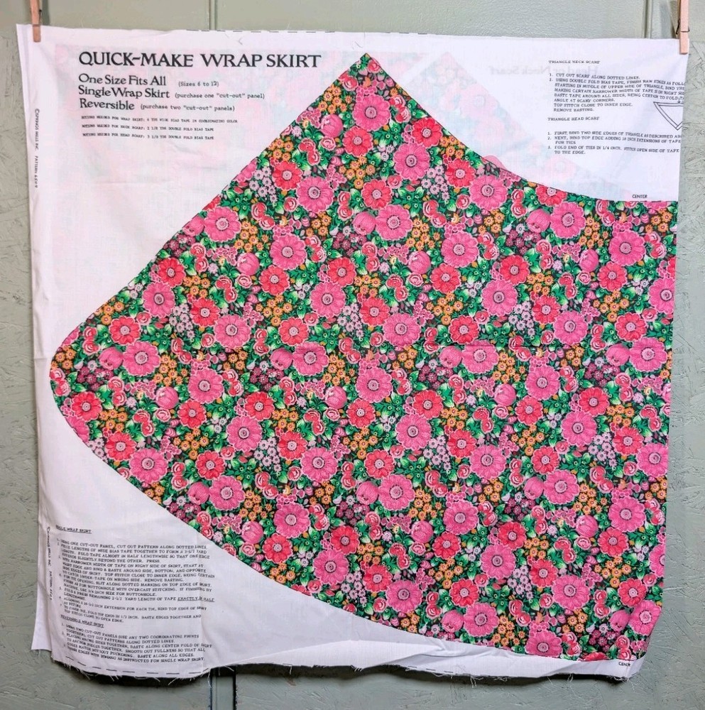 Spring Mills Quick-Make Pink Green Floral Wrap Skirt & Scarf Fabric Panel 6-14
