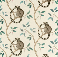 SANDERSON CURTAIN FABRIC DESIGN Ringtailed Lemur 2 METRES GREY LINEN BLEND