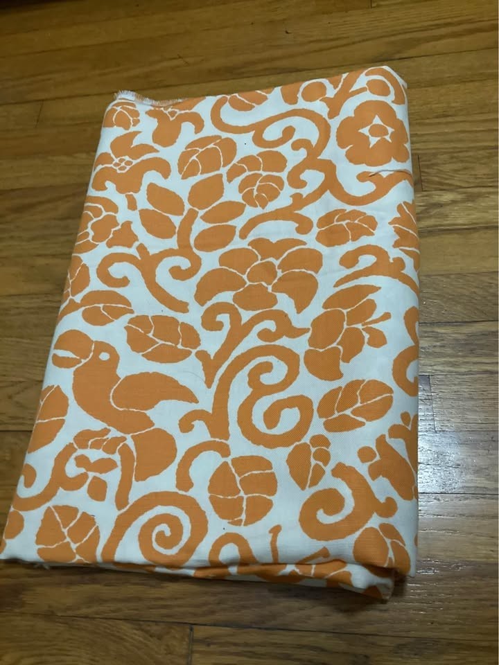 4.5 yards of DAVID HICKS orange-and-white parrot botanical upholstery fabric