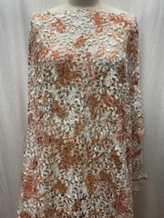Hand Brushed Orange Paint Guipure Venice Lace Fabric 4.25 Yards Long 50″ Wide