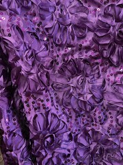 Allie PURPLE 3D Floral Polyester Satin Rosette with Sequins Fabric by the Yard