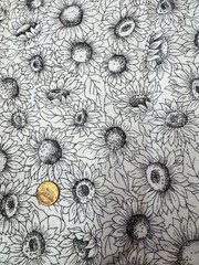 SUNFLOWER SUNFLOWERS BLACK WHITE 1 yard 100% Cotton Fabric Free Ship SBX1
