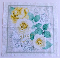 Cotton Fabric Pic F Yellow White Flowers Square is 10 1/4″ L x 10″ W Cream Bkg