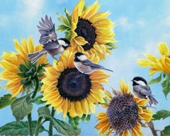 36x44in Fabric Panel | David Textiles | Sunflowers and Birds