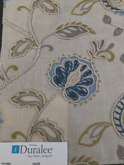 DURALEE Floral in Ocean Blue & Taupe 17 1/2″ Embroidered Fabric Sample