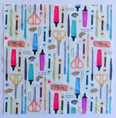 Cotton Fabric Pic A – School Supplies – 1 Piece 10 1/4″ L x 10 1/8″ W