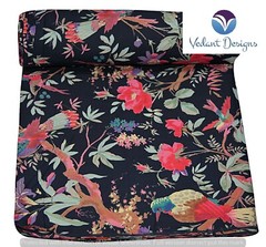 Indian Cotton Fabric 5 Yard Block Bird Loose Black Running Craft