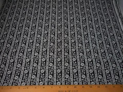 Floral Fabric By The Yard White Lacy Flowers & Wht Lacy Stripes Black Cotton #C