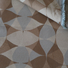 Vtg MCM Upholstery Fabric, Atomic Organic Shapes Circles, Tan, Gray 1.4 yd