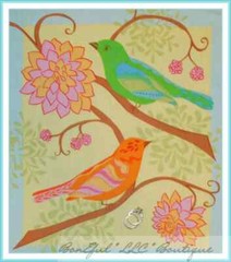 BonEful Fabric Cotton Quilt Applique Block Rainbow BIRD Flower Garden Cottage US