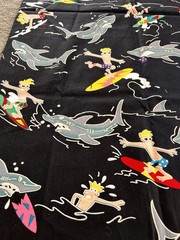 Alexander Henry Vintage Cotton Fabric 1 Yd Black Shark Surfer Print Quilting