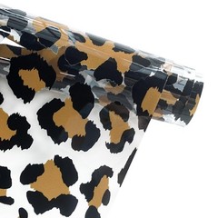 12×53 Inch Printed TPU Jelly Faux Leather Transparent Clear Vinyl Brown Leopard