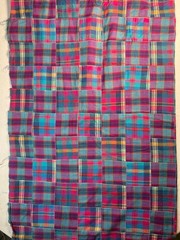 Fabric -Madras Woven Plaid Patchwork Sewn 3×3 Squares Grunge Indie Boho Sold BTY