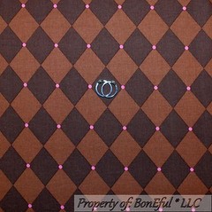 BonEful Fabric FQ Cotton Quilt Brown Pink Rose Diamond Paris Stripe Large Calico