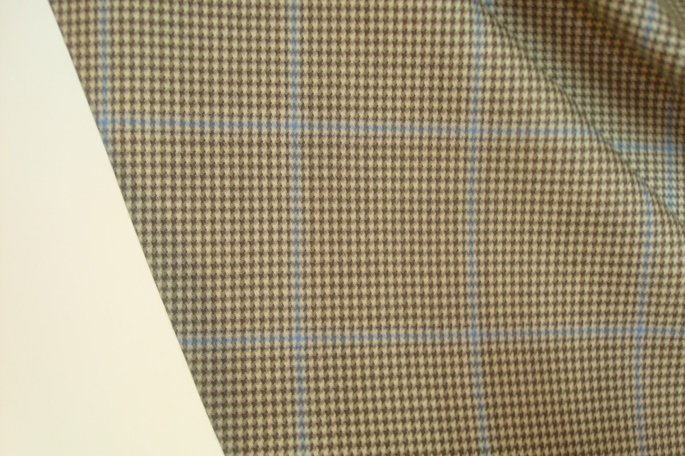 2.58 yds Wool Fabric Luxury Super 120s Suiting 9 oz Houndstooth Plaid 93″ BTP
