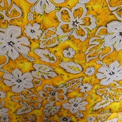 Cotton Fabric Grey Medium Floral on Yellow Orange 1yd x 56 quilt craft