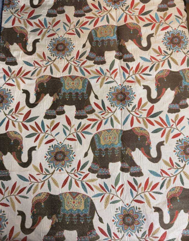 Fabric Lot 1 Yd 58 W Elephants Jacquard Tapestry Upholstery Ethnic Heavy