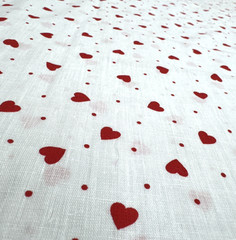 Tiny Red Heatrs and Polka Dots White Cotton Fabric 30″ #29