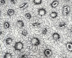 SUNFLOWER SUNFLOWERS BLACK WHITE 1 yard 100% Cotton Fabric Free Ship SBX1