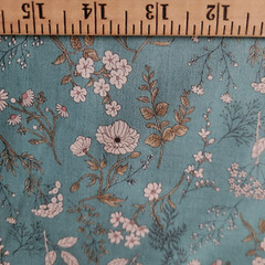 Teal Cotton Shirting from Japan, w/ White Meadow Flowers & Green Accents