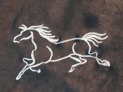 Black Velvet Fabric w/ Embroidered Horses 108″ long x 40″ Apparel Sewing Crafts