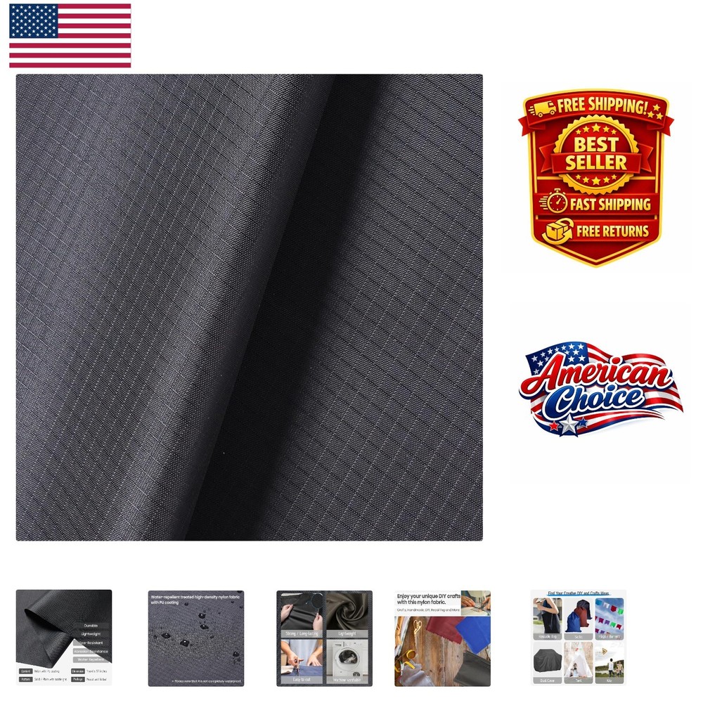 1 Yard x 57 Inch Dark Grey Ripstop Nylon – Lightweight, Water Resistant Fabric