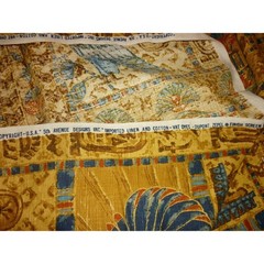 Vintage 5th Avenue Designs Egyptian Revival Linen Fabric 48×52 Winged Scarab