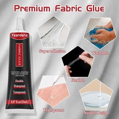 Fabric Glue, Permanent, Clear, Washable Adhesive for Clothing, Patches, Leather,